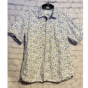 Paper Demin & Cloth Classic Fit Button Front Short Sleeve Size L Blue Floral